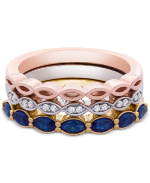 image of 3-Pc. Set Lab-Created Sapphire (1 ct. t.w.) & White Sapphire Accent Stack Rings in Sterling Silver, Gold-Plate & Rose Gold-Plate