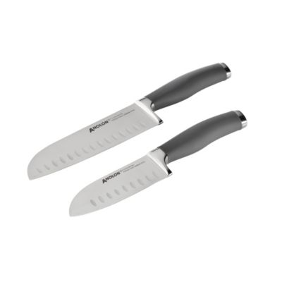 Anolon - SureGrip 2-Pc. Stainless Steel Japanese Santoku Knife Set with Sheaths
