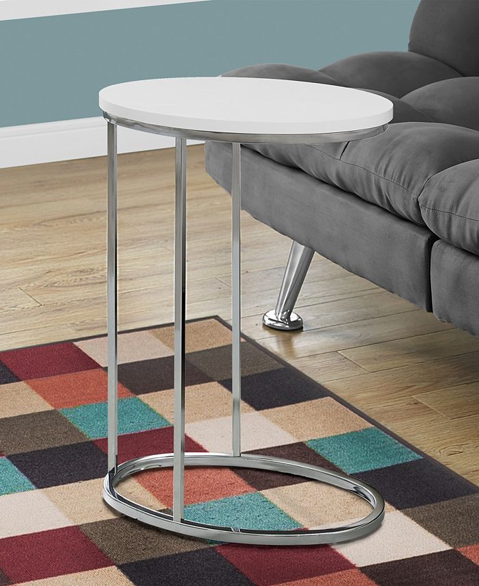 Monarch Specialties Chrome Metal Oval Edgeside Accent Table in Glossy