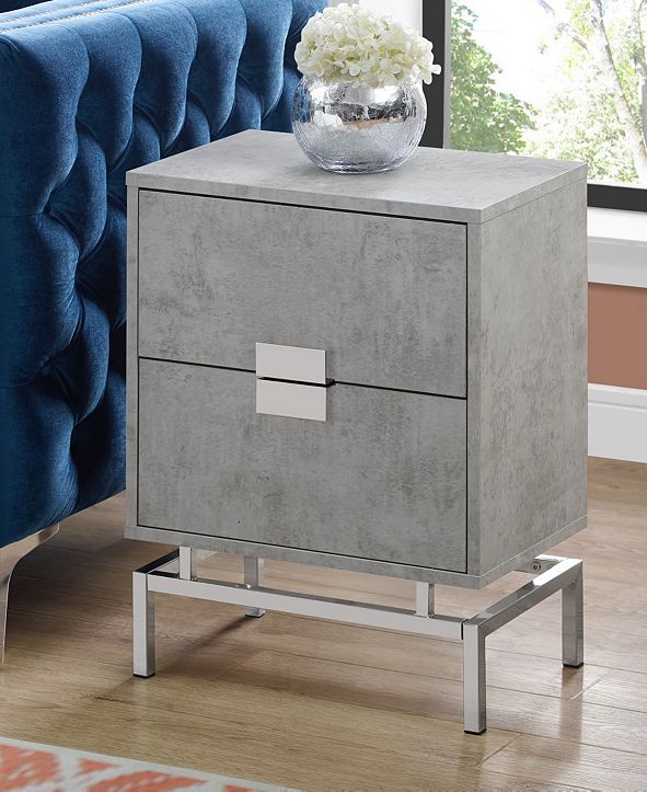 Monarch Specialties Chrome Metal 24"H Night Stand Accent Table in Grey