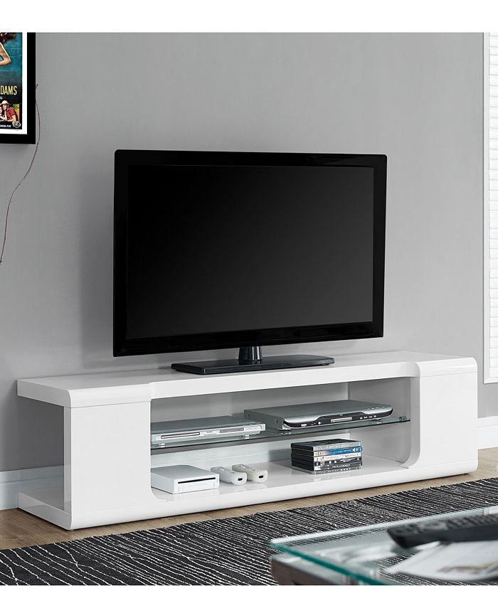 Monarch Specialties - TV Stand - 60"L High Glossy White With Tempered Glass