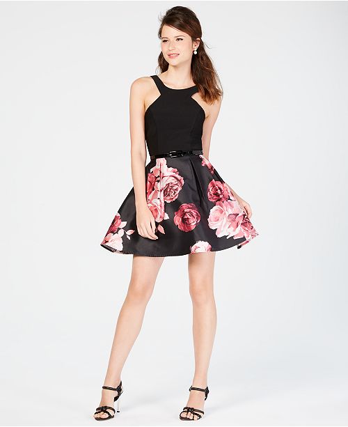Crystal Doll Juniors Belted Floral Fit Flare Dress Reviews