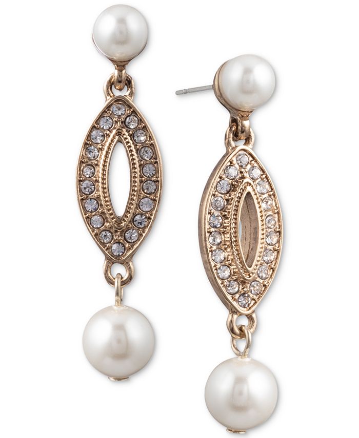 Anne Klein GoldTone Pavé & Imitation Pearl Drop Earrings Macy's