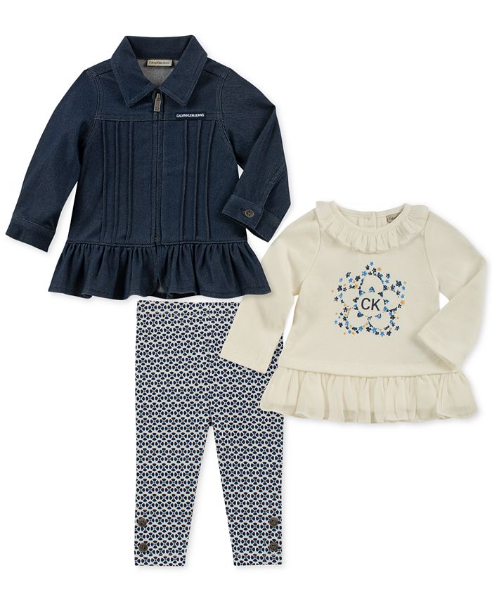 Calvin Klein Baby Girls 3-Pc. Jacket, Tunic & Leggings Set - Macy's