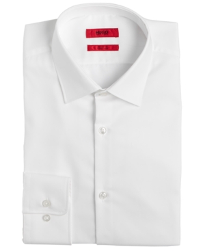 image of Hugo Men-s Slim-Fit White Solid Dress Shirt