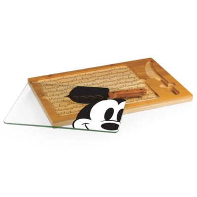 Mickey Icon Glass Top Serving Tray and Knife Set