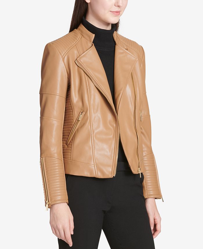 Schande ethiek kans Calvin Klein Faux-Leather Moto Jacket & Reviews - Jackets & Blazers - Women  - Macy's