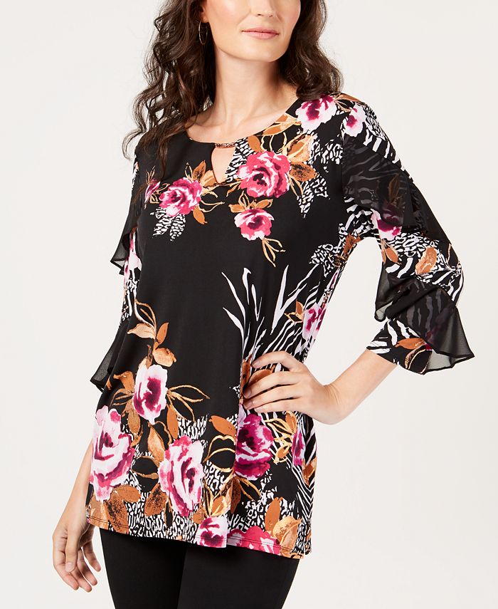 JM Collection Ruffled 3/4-Sleeve Tunic, Created For Macy's - Macy's