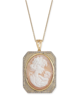 image of Cornelian Shell, Agate & Diamond (1/4 ct. t.w.) Mother & Child Cameo 18