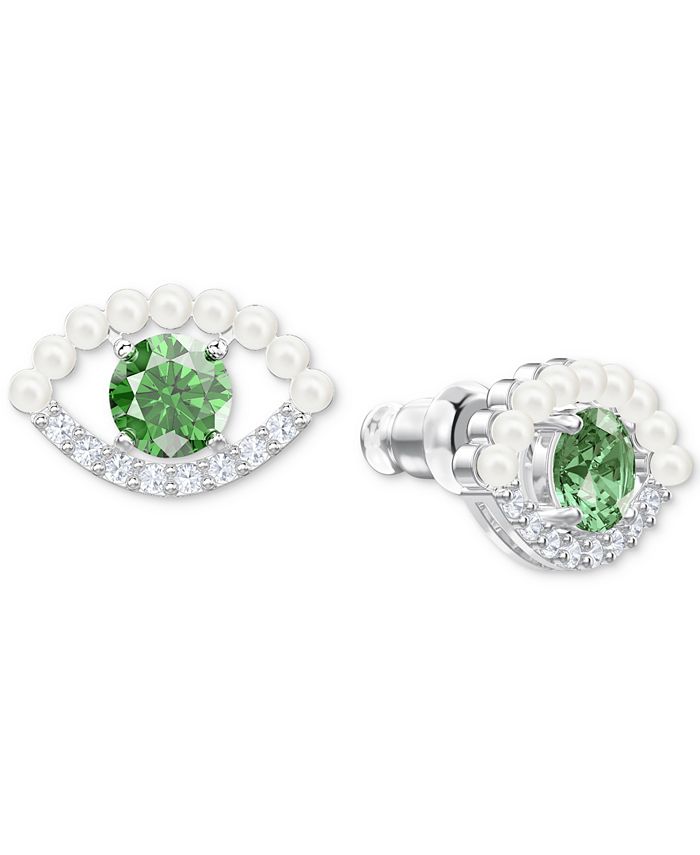 Swarovski SilverTone Crystal & Imitation Pearl Evil Eye Stud Earrings