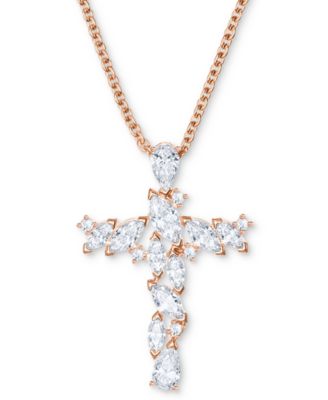 gold tone crystal cross pendant necklace