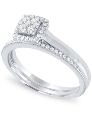 image of Diamond Square Halo Cluster Bridal Set (1/3 ct. t.w.) in 14k White Gold