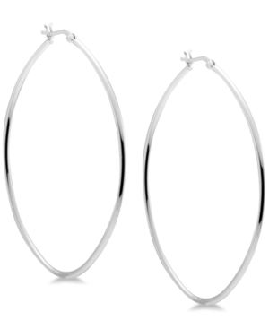 image of Essentials Skinny Large Oval Large Hoop Earrings in Fine Silver-Plate