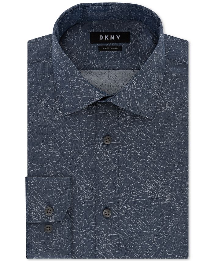 Calvin Klein Men S Dress Shirt Steel Plus Slim Fit 15.5 34-35 Navy Blue