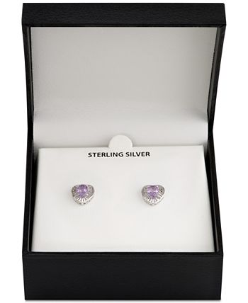 Macy's - Amethyst Greek Key Heart Stud Earrings (1-5/8 ct. t.w.) in Sterling Silver