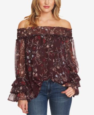 CeCe - Floral-Print Off-The-Shoulder Top