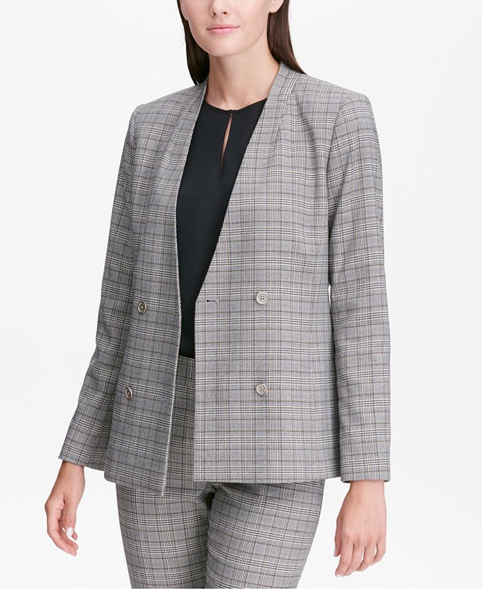 Calvin Klein Plaid Double-Breasted Jacket - Macy's