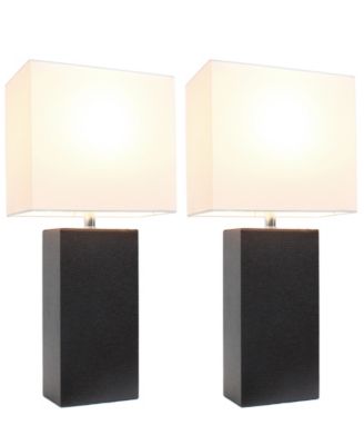 Elegant Designs 2 Pack Modern Leather Table Lamps with White Fabric Shades