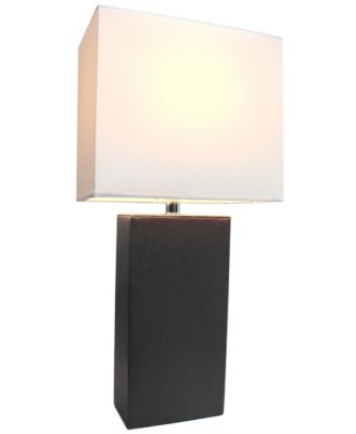 Elegant Designs Modern Leather Table Lamp with White Fabric Shade