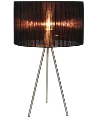 Simple Designs Brushed Nickel Tripod Table Lamp with Pleated Silk Sheer Shade