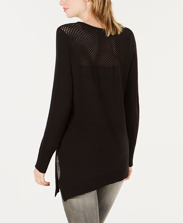 Bar III Mesh-Inset Asymmetrical Sweater, Created for Macy's - Macy's