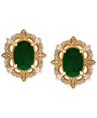 Macy's - Sapphire (1-1/3 ct. t.w.) & Diamond (1/8 ct. t.w.) Stud Earrings in 14k Yellow Gold (Also Available in Emerald & Ruby)
