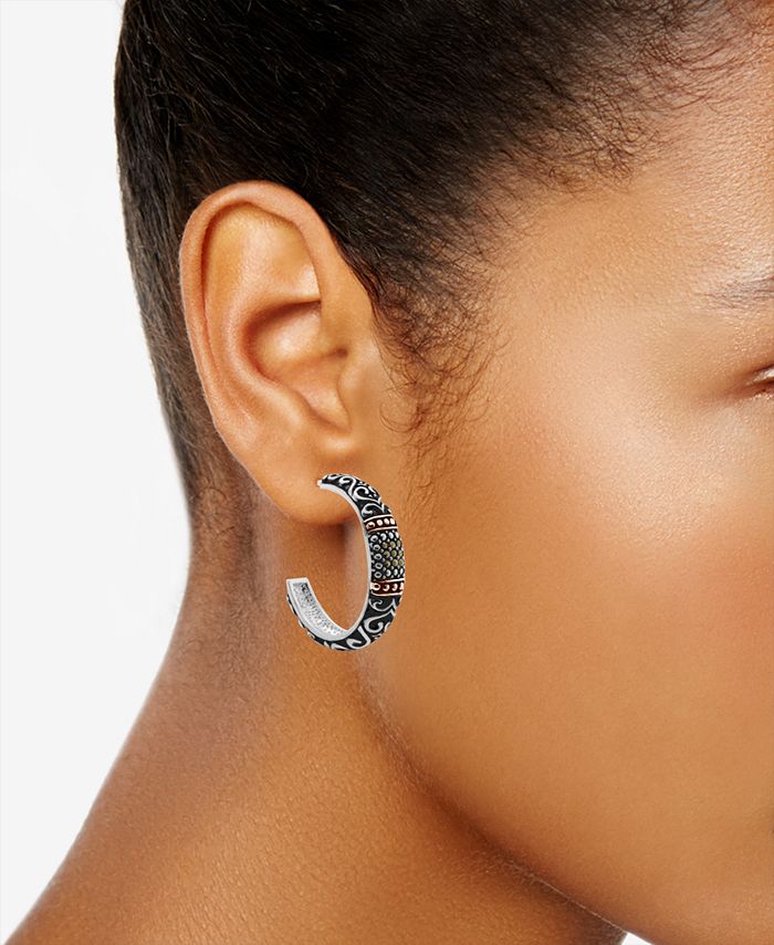 Macy's - Marcasite Two-Tone Scroll Design Hoop Earrings