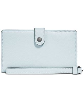 coach phone wristlet in polished pebble leather