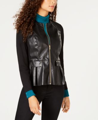 JM Collection - Mixed-Media Faux-Leather Jacket