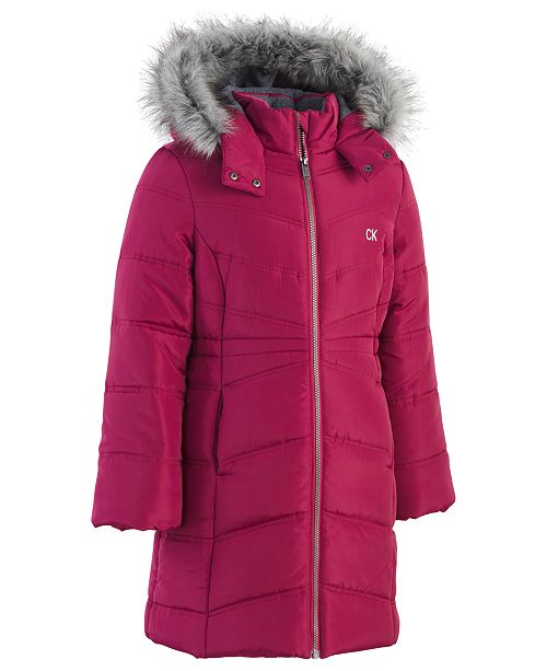 Calvin Klein Big Girls Aerial Hooded Jacket With Faux Fur Trim Reviews Coats Jackets Kids Macy S