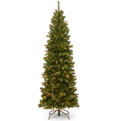 National Tree Company - 7 .5' North Valley Spruce Pencil Slim Hinged Tree with 400 Clear Lights