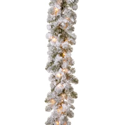National Tree Company - 9' x 12" Feel Real&reg;  Snowy Camden Garland with 50 Clear Lights
