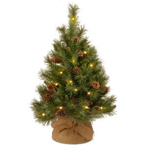 National Tree Company 3' Pine Cone Burlap Tree with 35 Warm White Battery Operated Led Lights w/Timer