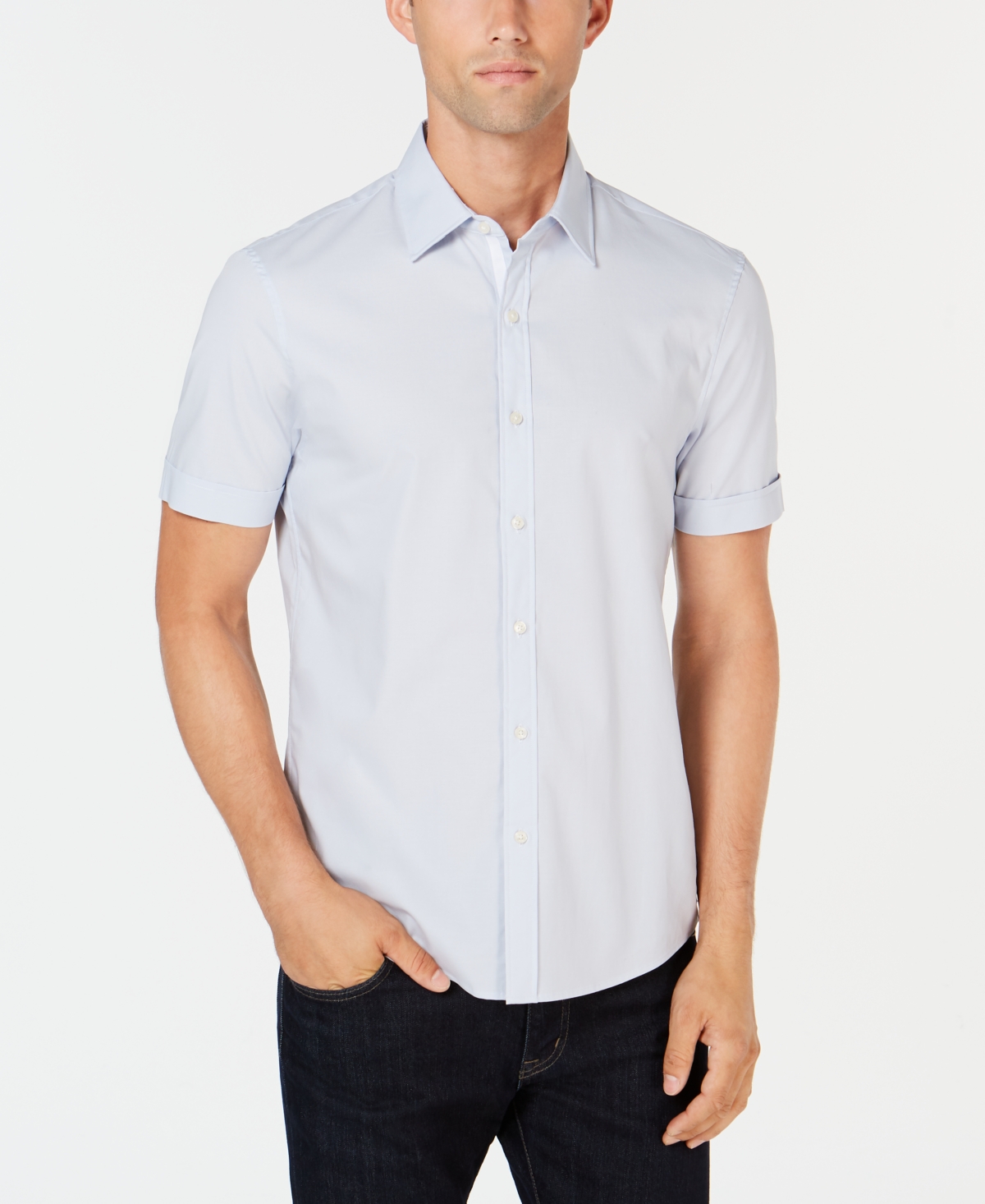 Michael Kors Men's Solid Stretch Button-front Shirt In Ice Blue
