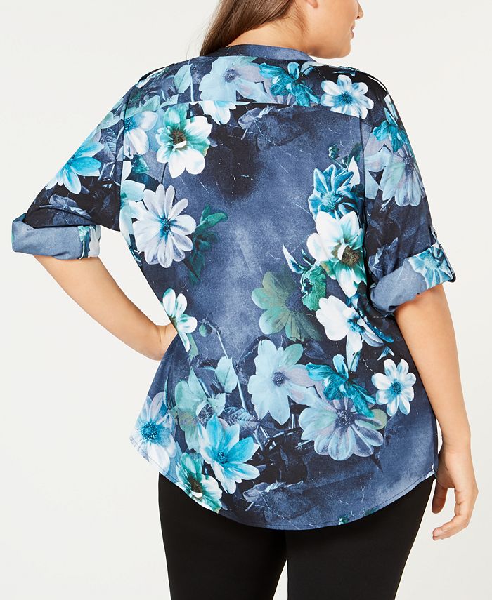 Calvin Klein Plus Size Printed Button-Front Shirt & Reviews - Tops ...