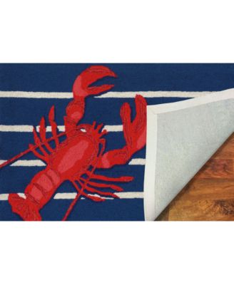 Liora Manne Front Porch Indoor/Outdoor Lobster on Stripes Navy Area Rugs