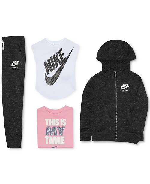 Nike Little Girls Zip Up Hoodie Graphic T Shirts Jogger Pants