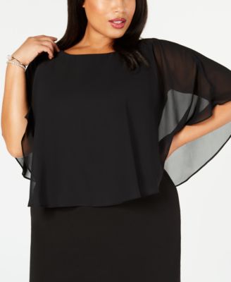 Connected Plus Size Chiffon Cape Sheath Dress