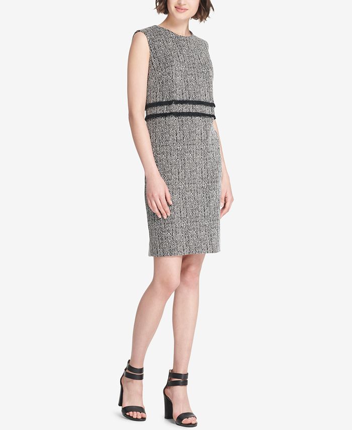 DKNY Fringe-Trim Tweed Sheath Dress, Created for Macy's - Macy's