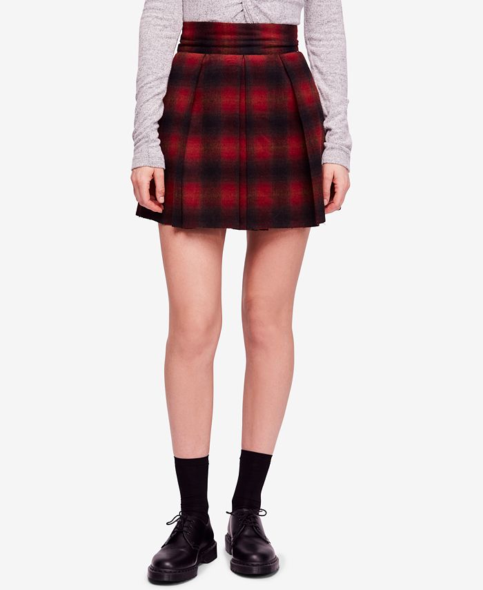 Free People High-Waist Pleated Plaid Mini Skirt - Macy's