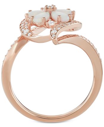 Macy's - Opal (1-1/10 ct. t.w.) & Diamond (1/3 ct. t.w.) Flower Ring in 14k Rose Gold