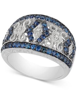 image of Sapphire (1-1/10 ct. t.w.) & Diamond Accent Filigree Band in Sterling Silver (Also Available in Ruby)