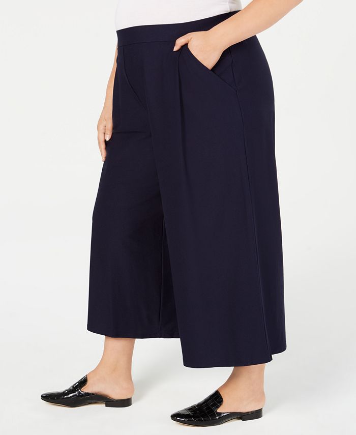 Eileen Fisher Plus Size Washable Crepe Wide Ankle-Length Pants ...