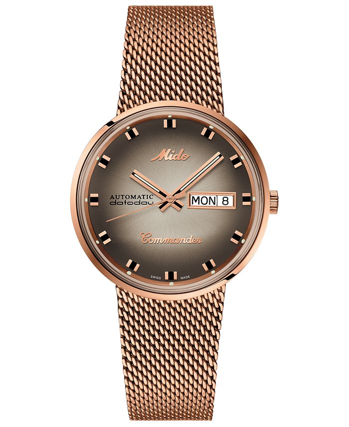 Mido - Men's Swiss Automatic Commander Classic Rose Gold-Tone PVD Stainless Steel Bracelet Watch 37mm