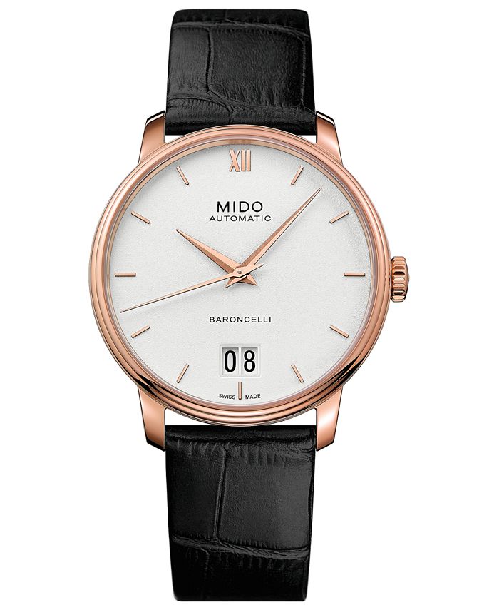 Mido - Men's Swiss Automatic Baroncelli III Black Leather Strap Watch 40mm