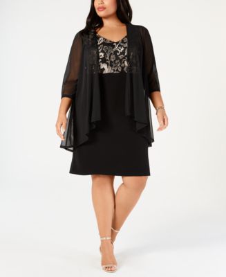 Connected Plus Size Metallic Embroidered Dress & Mock Jacket - Macy's