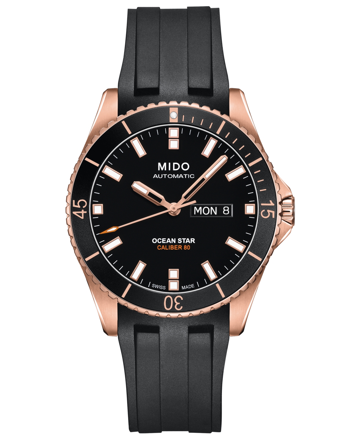 Shop Mido Men's Swiss Automatic Ocean Star Captain V Black Rubber Strap Watch 42.5mm