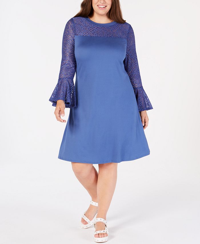 Love Squared Trendy Plus Size Lace-Yoke A-Line Dress - Macy's