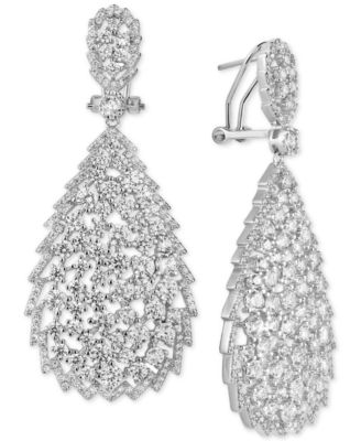 Tiara - Cubic Zirconia Openwork Teardrop Drop Earrings in Sterling Silver