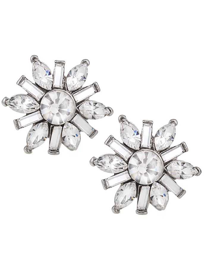 Carolee Earrings, Silver-Tone Small Button Snowflake Earrings - Macy's